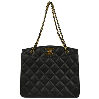 Chanel 1994-1996 Black Caviar Skin Tote Chain Handbag