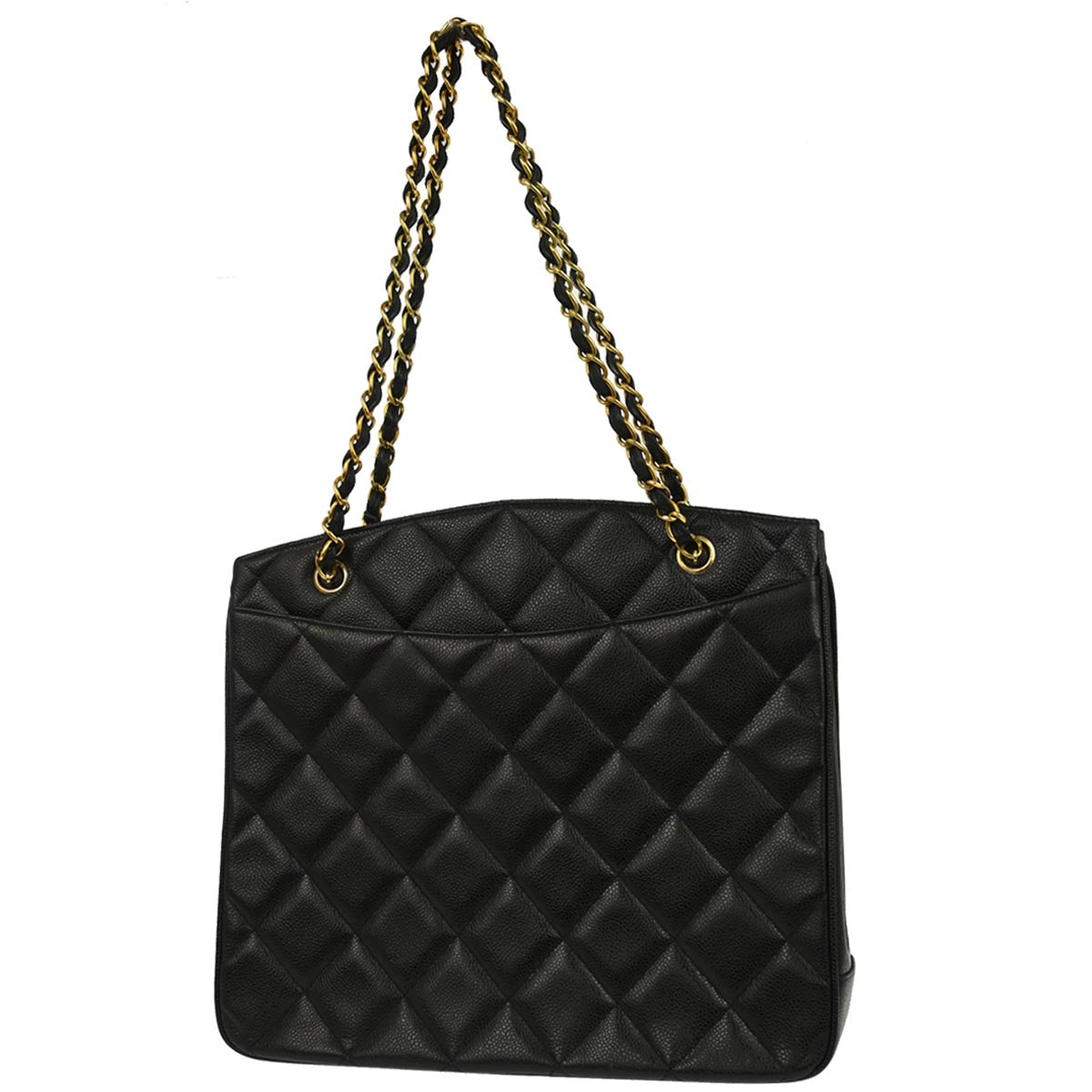 Chanel 1994-1996 Black Caviar Skin Tote Chain Handbag