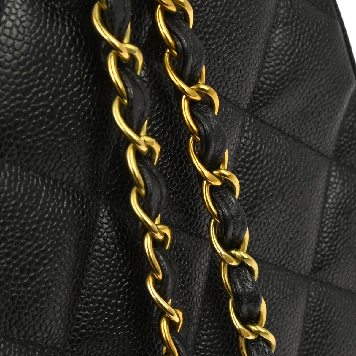 Chanel 1994-1996 Black Caviar Skin Tote Chain Handbag