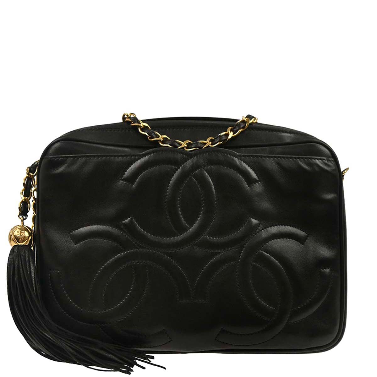 Chanel Black Lambskin Triple CC Camera Bag Small