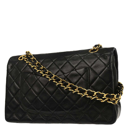 Chanel 1989-1991 Black Lambskin Medium Classic Double Flap Shoulder Bag