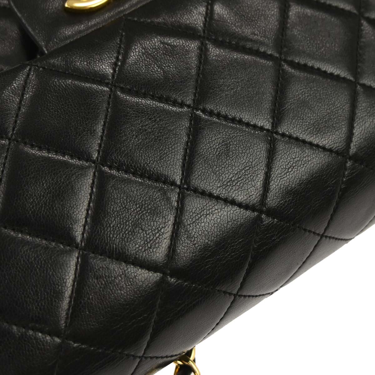 Chanel 1989-1991 Black Lambskin Medium Classic Double Flap Shoulder Bag