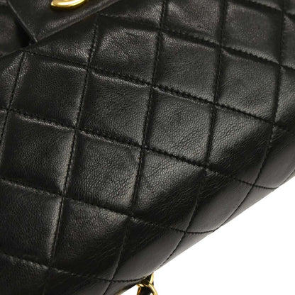 Chanel 1989-1991 Black Lambskin Medium Classic Double Flap Shoulder Bag