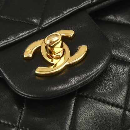 Chanel 1989-1991 Black Lambskin Medium Classic Double Flap Shoulder Bag