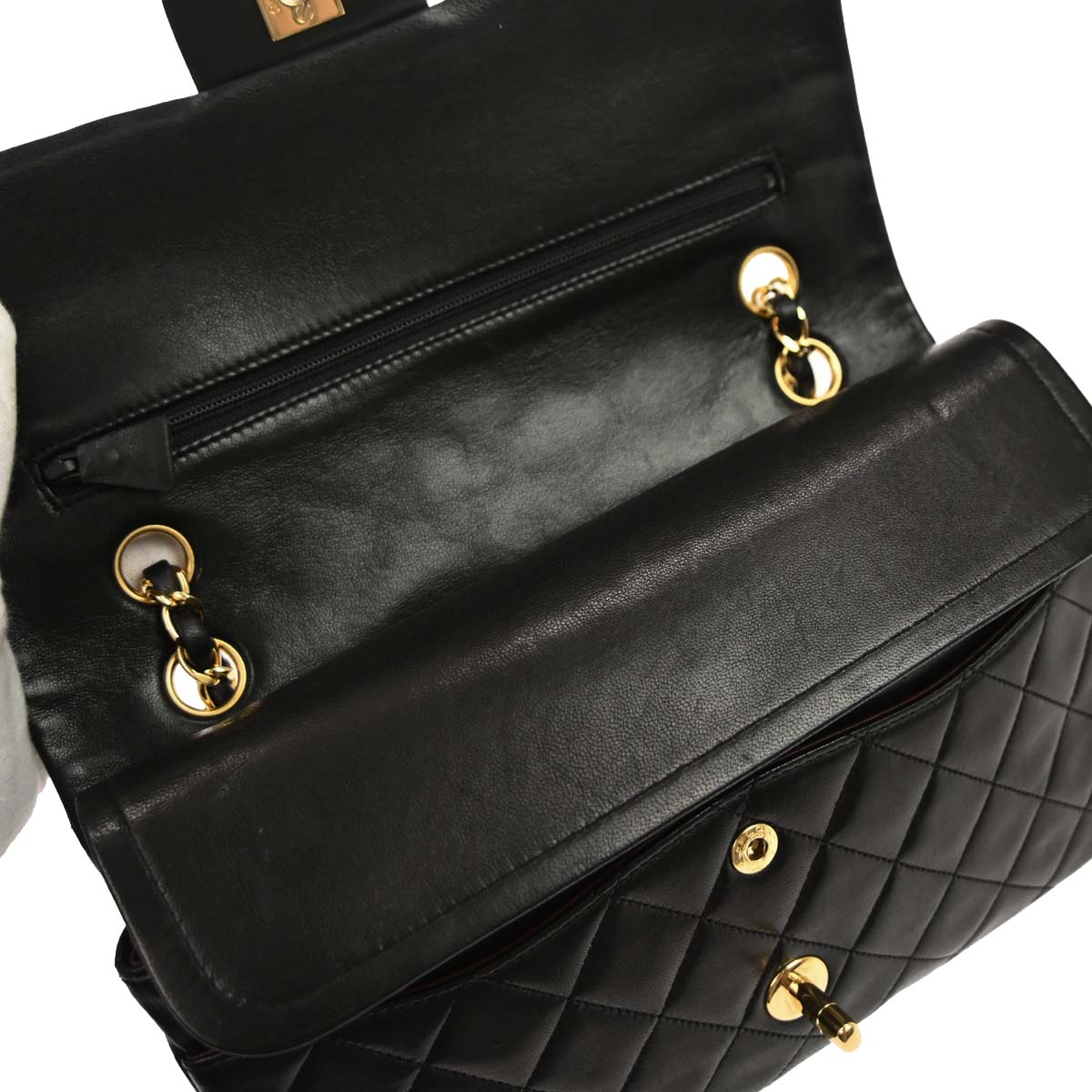 Chanel 1989-1991 Black Lambskin Medium Classic Double Flap Shoulder Bag