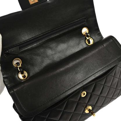 Chanel 1989-1991 Black Lambskin Medium Classic Double Flap Shoulder Bag