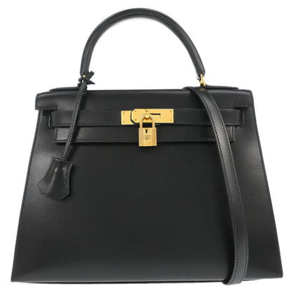Hermes Black Box Calf Kelly 28 Sellier 2way Shoulder Handbag