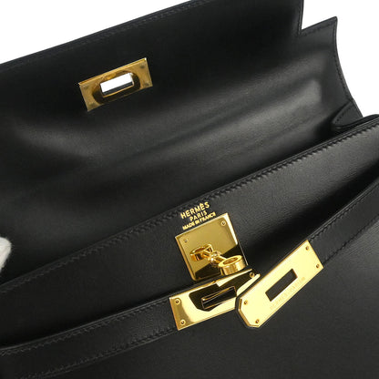 Hermes Black Box Calf Kelly 28 Sellier 2way Shoulder Handbag