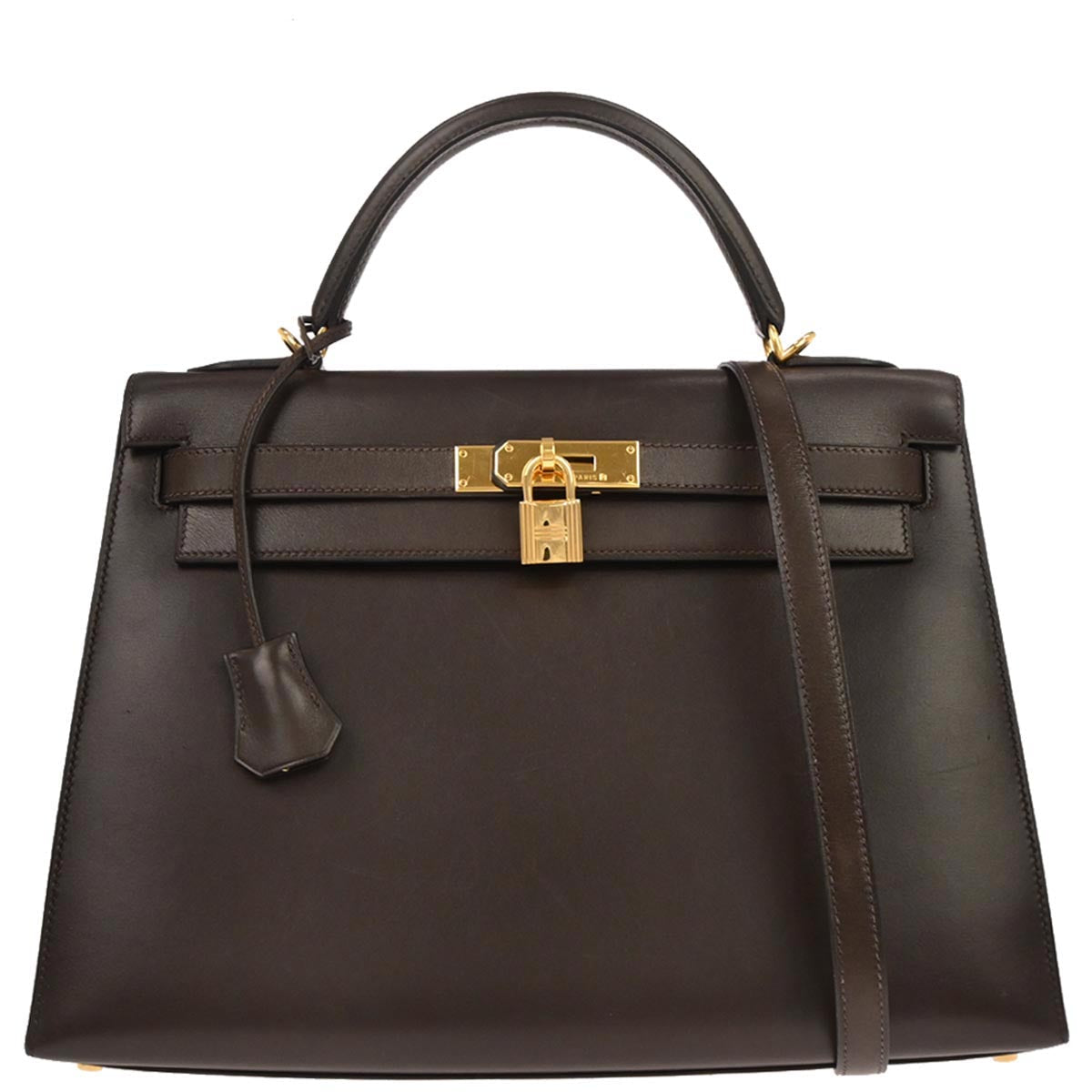 Hermes Ebene Box Calf Kelly 32 Sellier 2way Shoulder Handbag