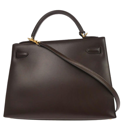 Hermes Ebene Box Calf Kelly 32 Sellier 2way Shoulder Handbag