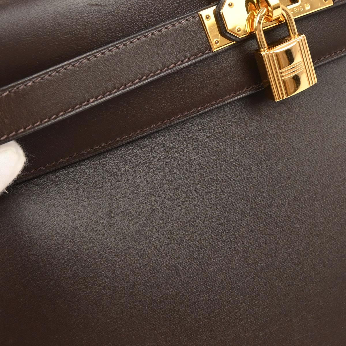 Hermes Ebene Box Calf Kelly 32 Sellier 2way Shoulder Handbag