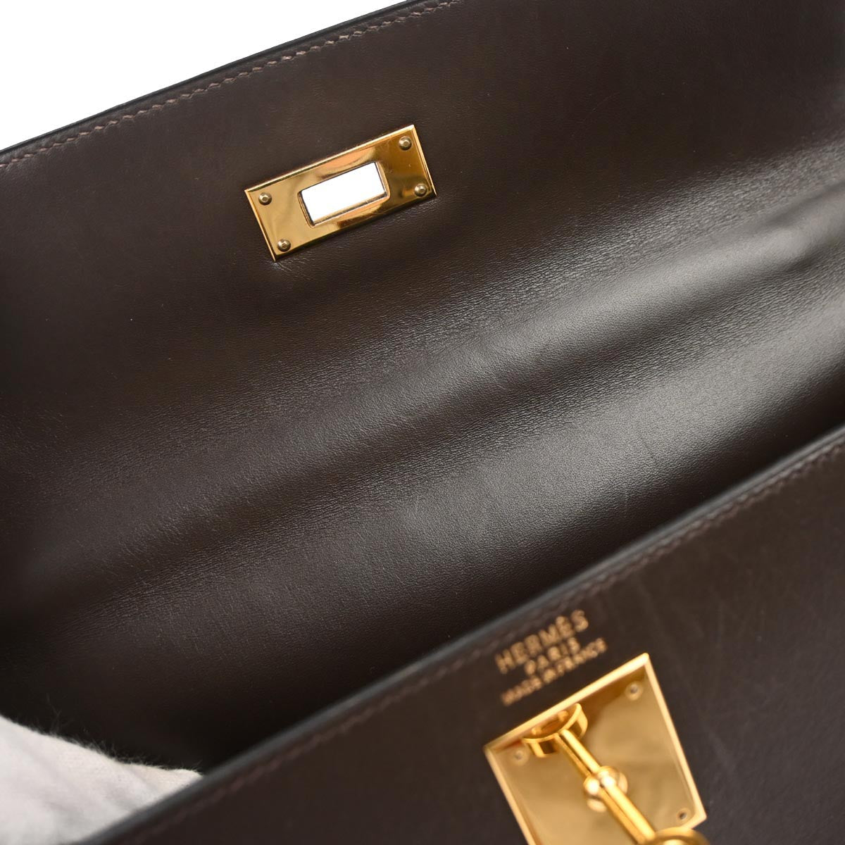 Hermes Ebene Box Calf Kelly 32 Sellier 2way Shoulder Handbag