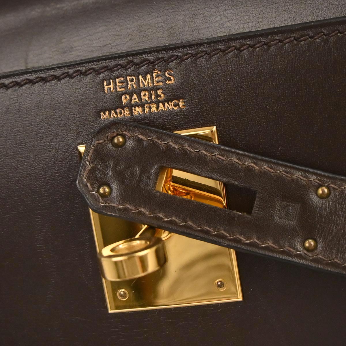 Hermes Ebene Box Calf Kelly 32 Sellier 2way Shoulder Handbag