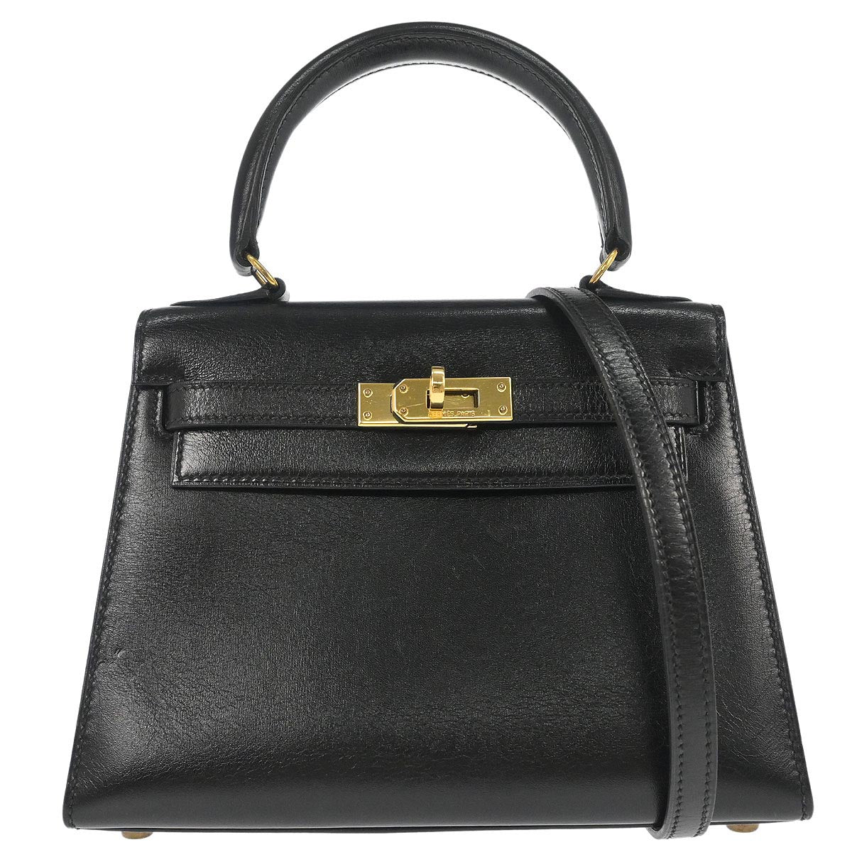 Hermes Black Box Calf Mini Kelly 20 2way Sellier Shoulder Handbag