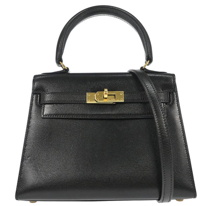 Hermes Black Box Calf Mini Kelly 20 2way Sellier Shoulder Handbag