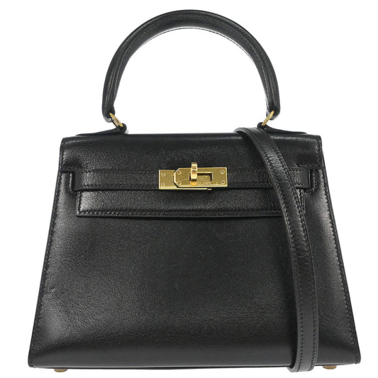 Hermes Black Box Calf Mini Kelly 20 2way Sellier Shoulder Handbag
