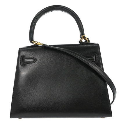 Hermes Black Box Calf Mini Kelly 20 2way Sellier Shoulder Handbag