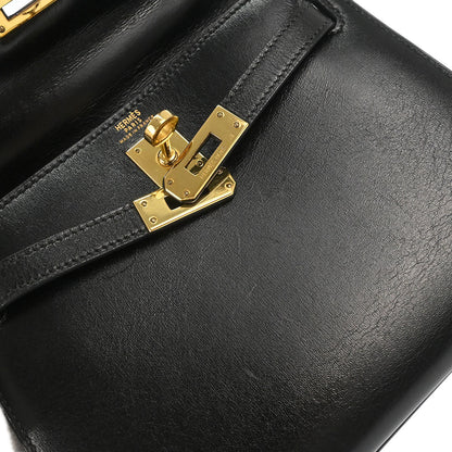 Hermes Black Box Calf Mini Kelly 20 2way Sellier Shoulder Handbag