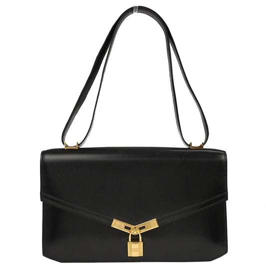 Hermes Black Box Calf Cadena Lock Shoulder Bag