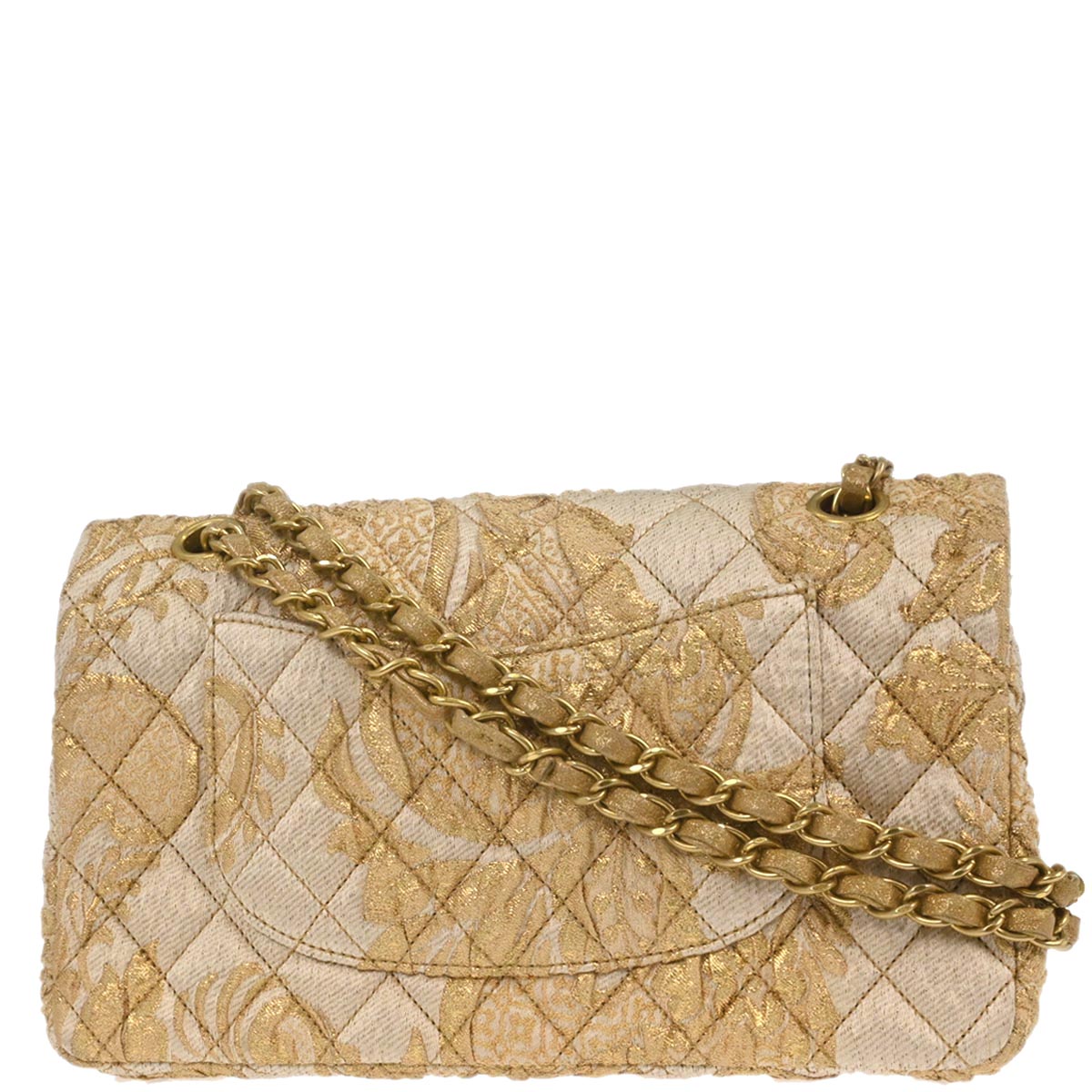 Chanel Gold Canvas Medium Classic Double Flap Shoulder Bag