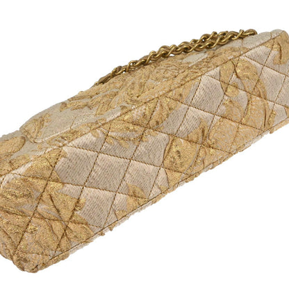 Chanel Gold Canvas Medium Classic Double Flap Shoulder Bag