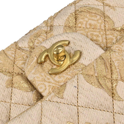 Chanel Gold Canvas Medium Classic Double Flap Shoulder Bag