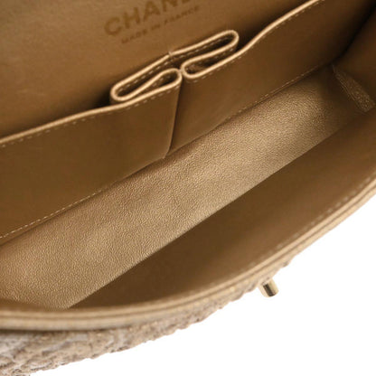 Chanel Gold Canvas Medium Classic Double Flap Shoulder Bag