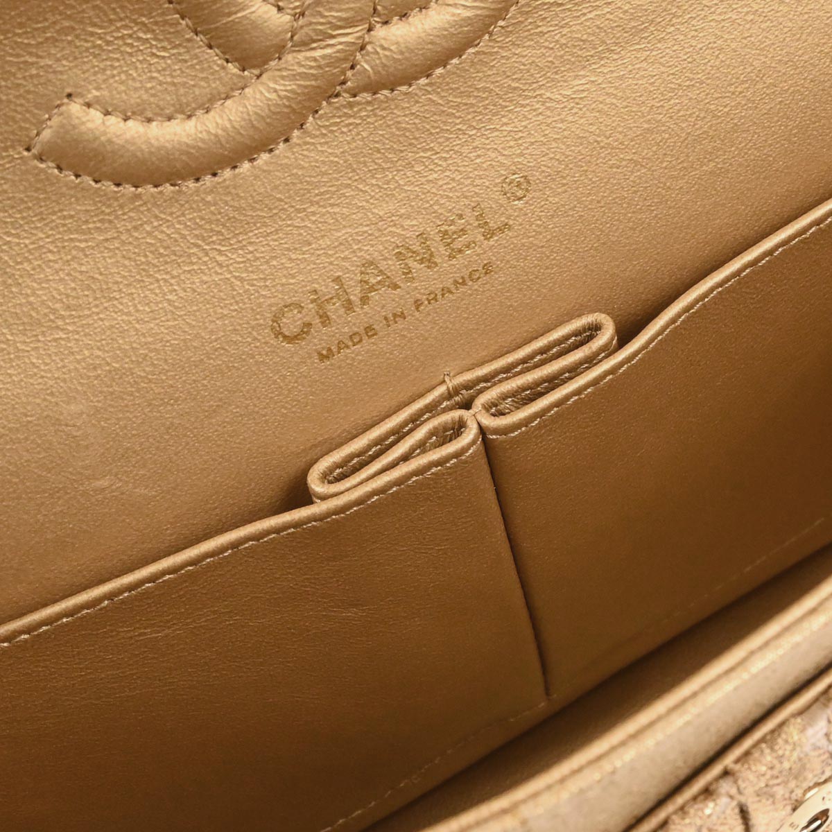 Chanel Gold Canvas Medium Classic Double Flap Shoulder Bag