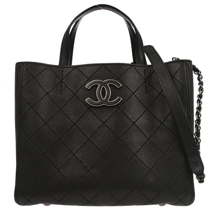 Chanel 2014 Black Caviar Skin Hampton 2way Shoulder Tote Bag