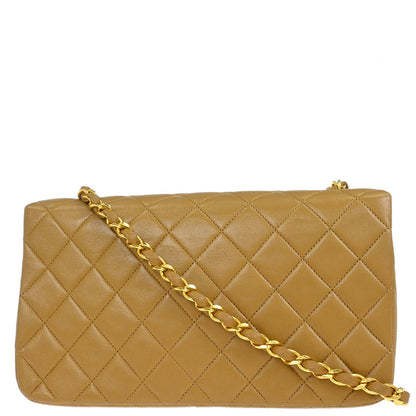 Chanel 1989-1991 Beige Lambskin Turnlock Small Full Flap Shoulder Bag