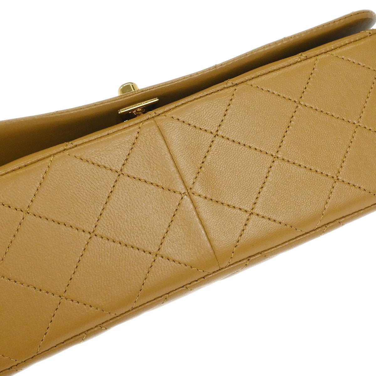 Chanel 1989-1991 Beige Lambskin Turnlock Small Full Flap Shoulder Bag