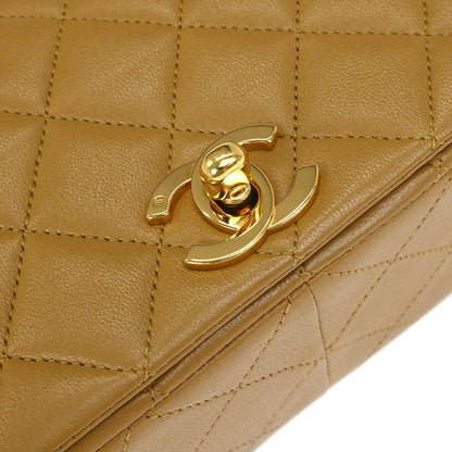 Chanel 1989-1991 Beige Lambskin Turnlock Small Full Flap Shoulder Bag