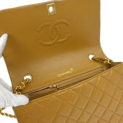 Chanel 1989-1991 Beige Lambskin Turnlock Small Full Flap Shoulder Bag