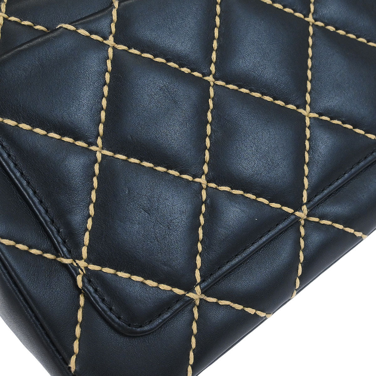 Chanel Black Calfskin Wild Stitch Single Flap Shoulder Bag