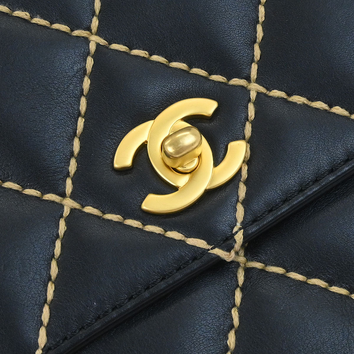 Chanel Black Calfskin Wild Stitch Single Flap Shoulder Bag