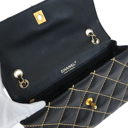 Chanel Black Calfskin Wild Stitch Single Flap Shoulder Bag