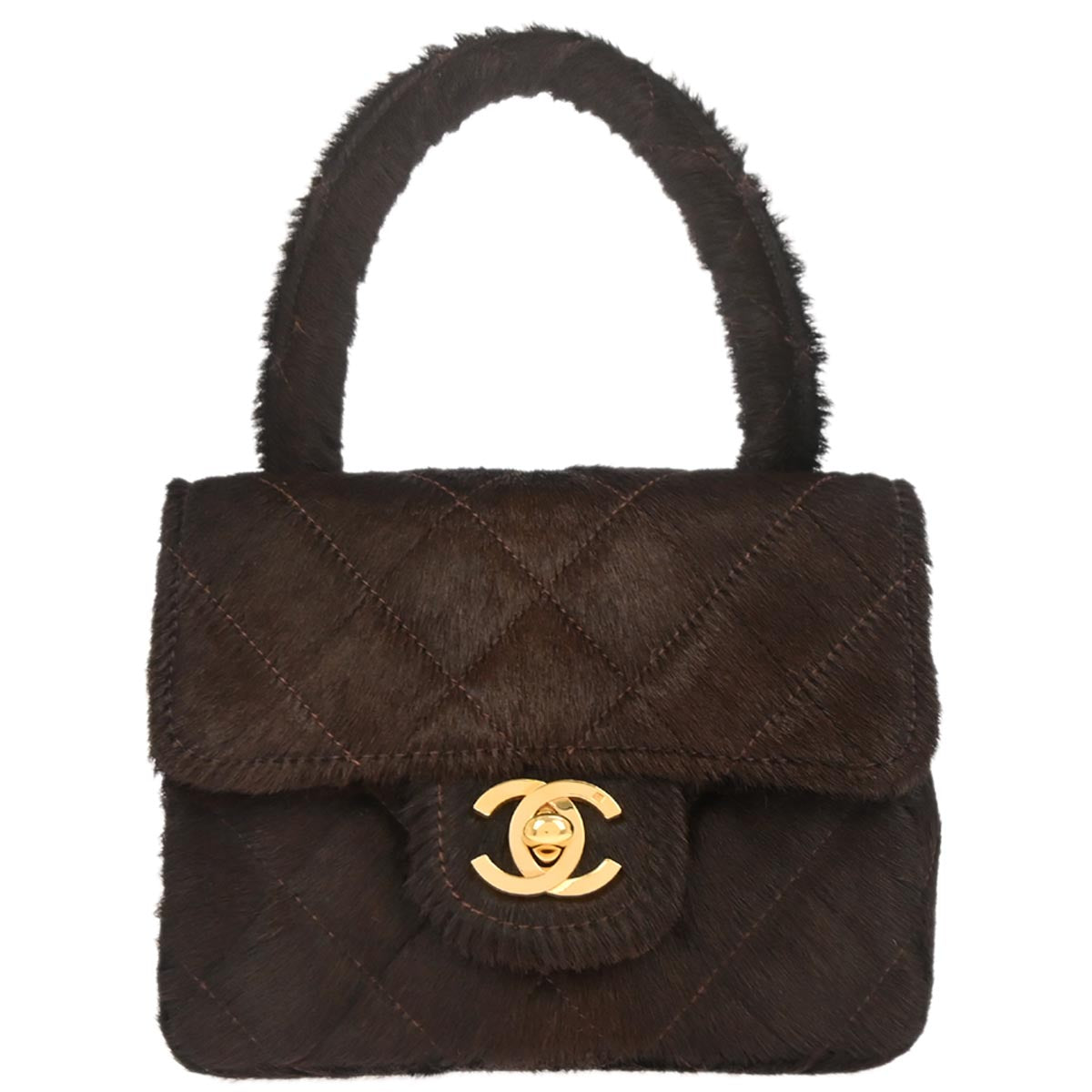 Chanel Brown Pony Hair Micro Classic Flap Handbag