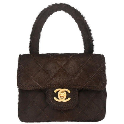Chanel Brown Pony Hair Micro Classic Flap Handbag