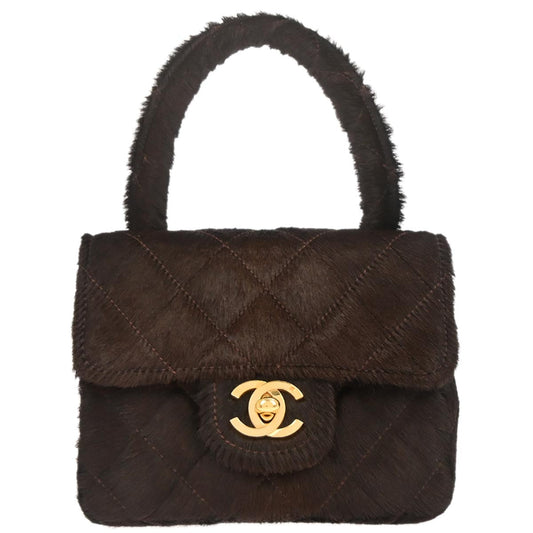 Chanel Brown Pony Hair Micro Classic Flap Handbag