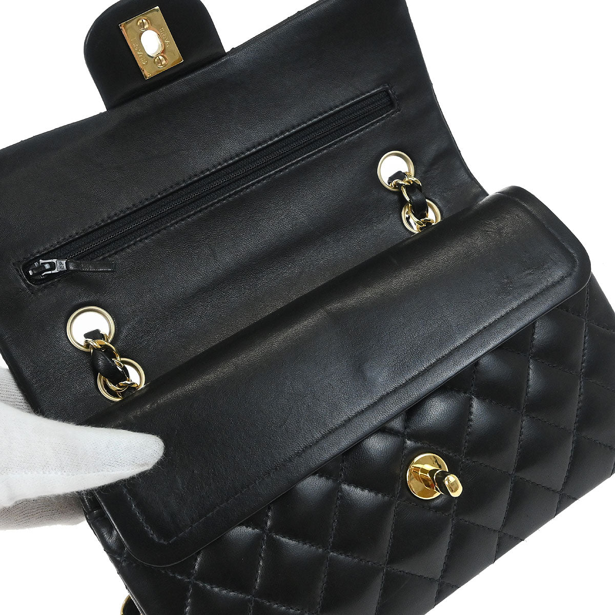 Chanel Black Lambskin Small Classic Double Flap Shoulder Bag