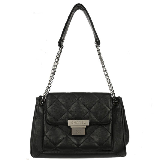 Chanel Black Caviar Skin Accordion Flap Handbag