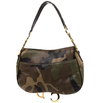 Christian Dior Green Camouflage Double Saddle Handbag