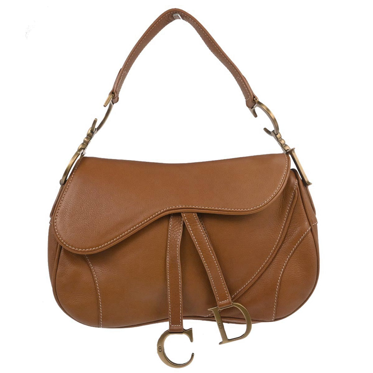 Christian Dior Brown Leather Double Saddle Handbag