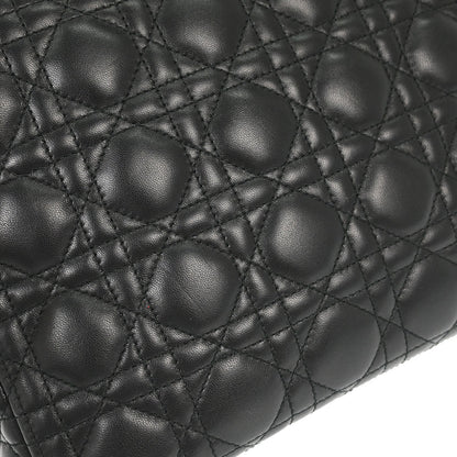 Christian Dior Black Lambskin Large Lady Dior Cannage 2way Shoulder Handbag