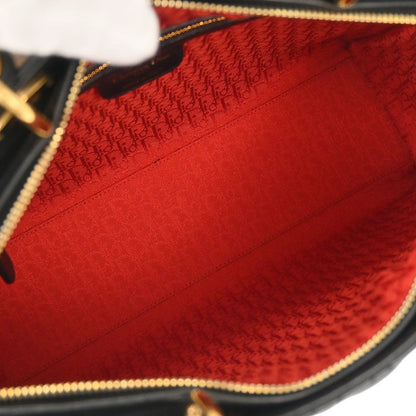 Christian Dior Black Lambskin Large Lady Dior Cannage 2way Shoulder Handbag