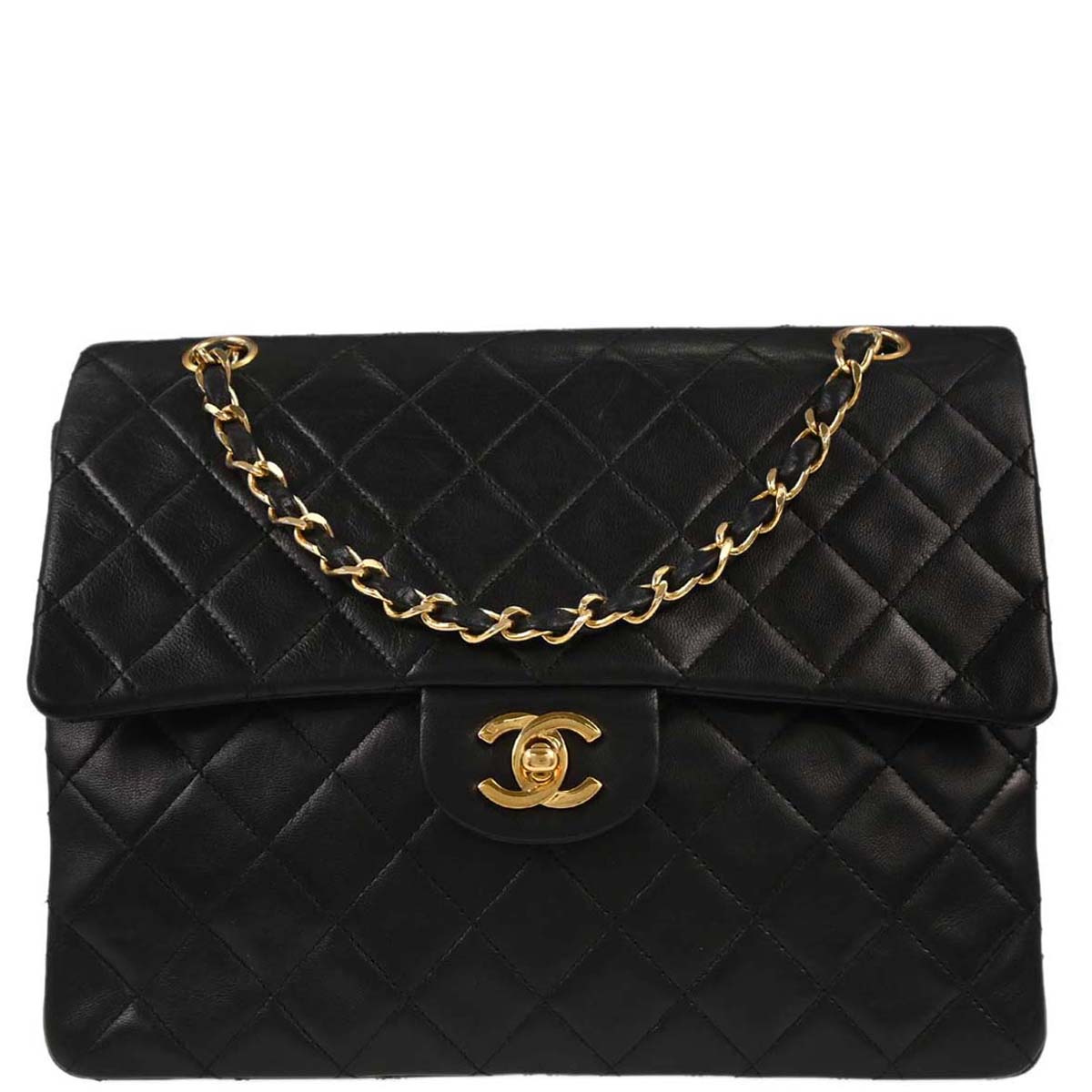 Chanel Black Lambskin Medium Double Flap Shoulder Bag