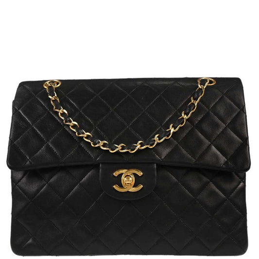 Chanel Black Lambskin Medium Double Flap Shoulder Bag