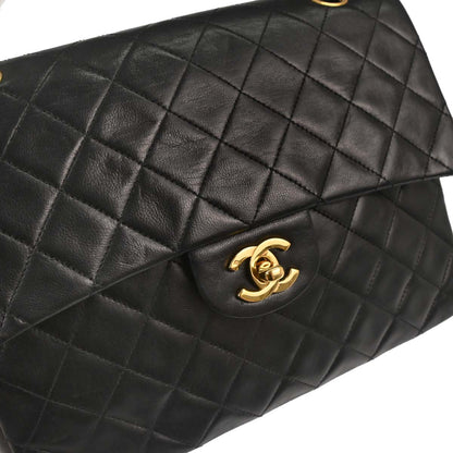 Chanel Black Lambskin Medium Double Flap Shoulder Bag