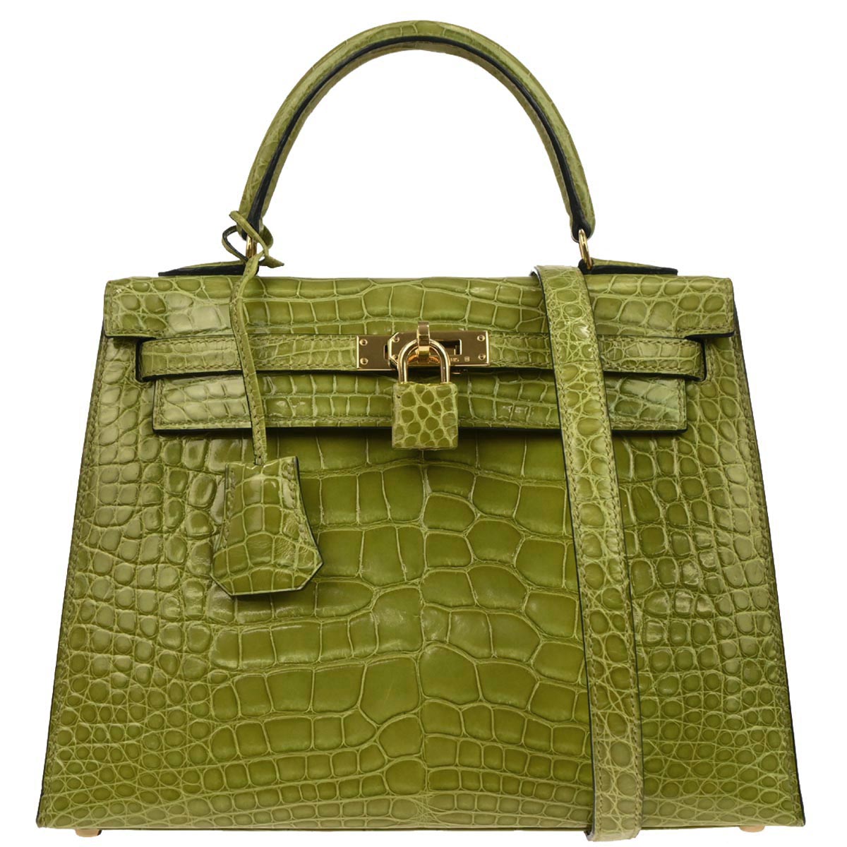 Hermes * Anis Green Alligator Kelly 25 Sellier 2way Shoulder Handbag