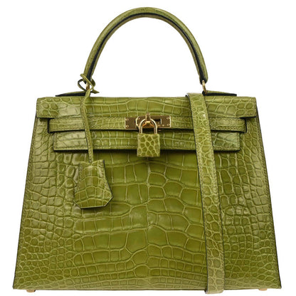 Hermes * Anis Green Alligator Kelly 25 Sellier 2way Shoulder Handbag